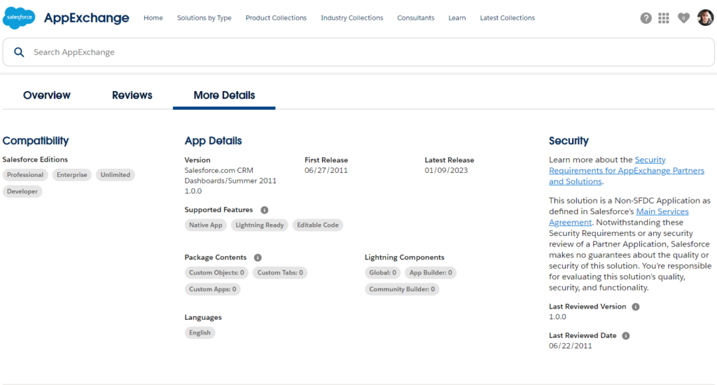 Salesforce CRM Dashboards App Details Salesforce CRM Dashboards App Details